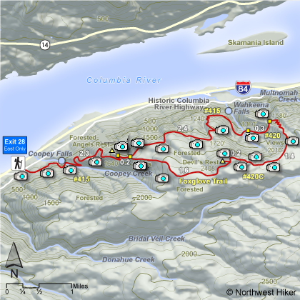 Angel's Rest ~ Wahkeena Springs ~ Devil's Rest Loop Hike map