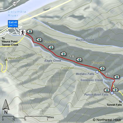 Metlatko Falls and Punchbowl Falls Hike map